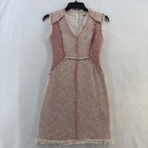 Rebecca‎ Taylor Dress Size 4 Sleeveless Tweed Frayed Hem V Neck Career